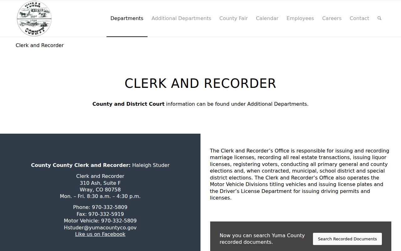 Yuma County clerk court records and county Clerk and Recorder distinction
