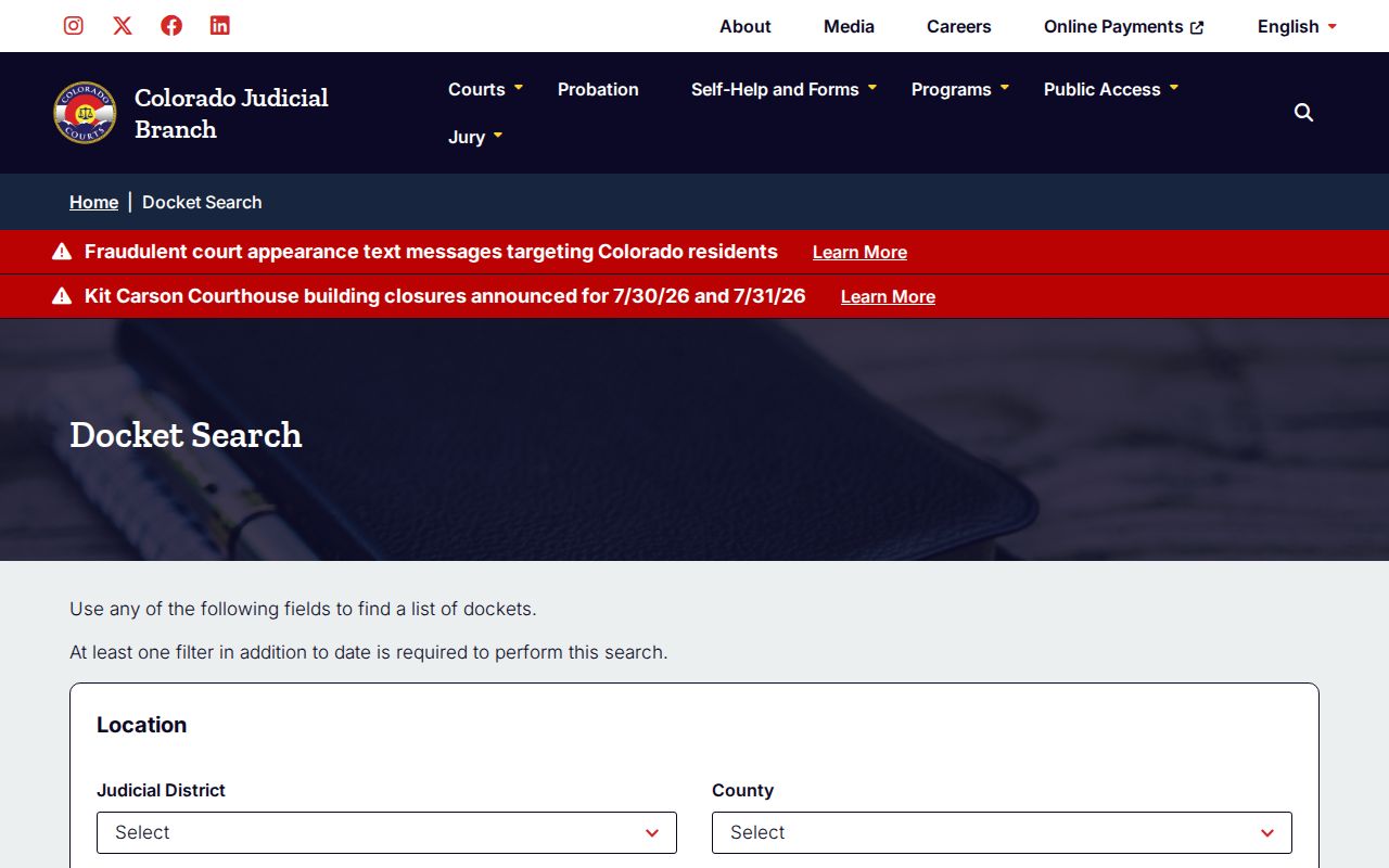Yuma County court records docket search through Colorado Judicial Branch